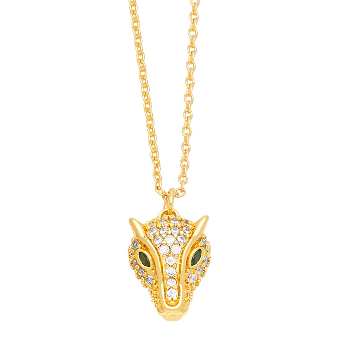 Hip-Hop Fashion Animal Heart Shape Copper Plating Inlay Zircon 18K Gold Plated Pendant Necklace