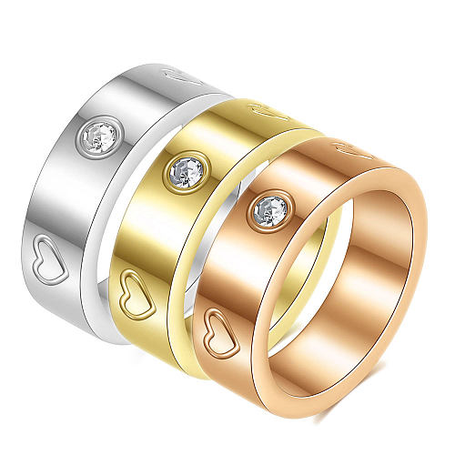 Simple Style Round Stainless Steel Plating Inlay Artificial Gemstones 18K Gold Plated Rings