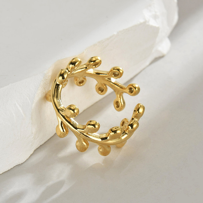 Artistic Leaves Stainless Steel Plating 14K Gold Plated Open Rings