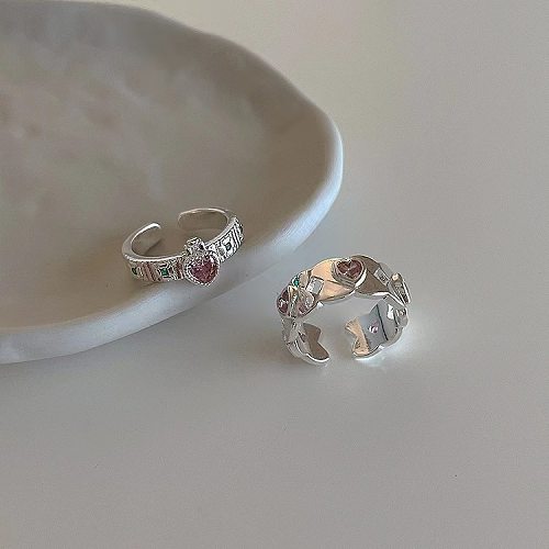 Anillos abiertos de circón con incrustaciones de cobre en forma de corazón dulce