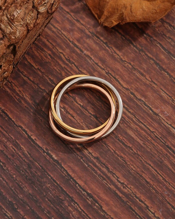 Basic Simple Style Commute Round Copper Plating Inlay Zircon 18K Gold Plated Rings
