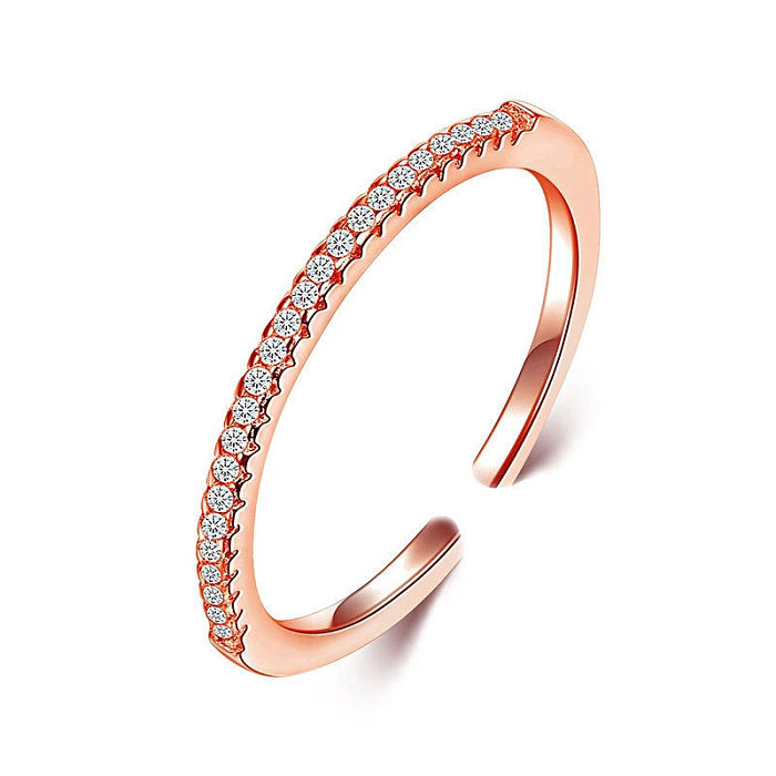 Simple Style Solid Color Copper Plating Inlay Artificial Diamond Rings 1 Piece
