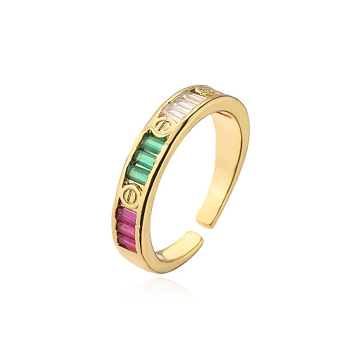 1 Piece Fashion Geometric Copper Plating Inlay Zircon Open Ring