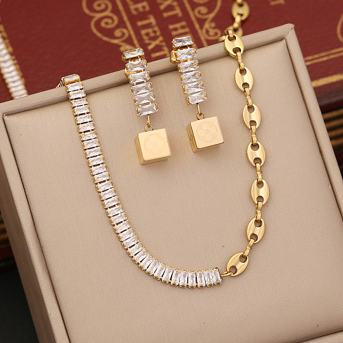 1 Piece Fashion Color Block Stainless Steel Plating Inlay Zircon Bracelets Earrings Necklace