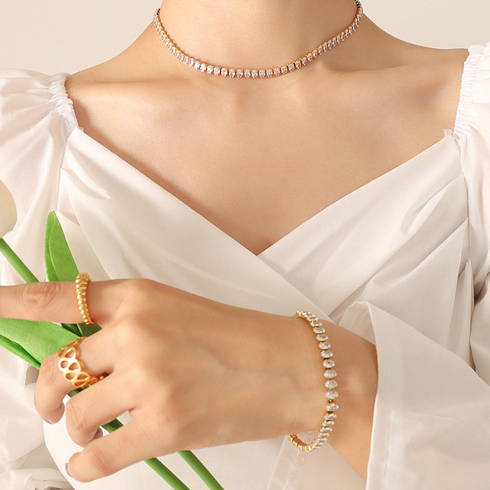 Bracelet de collier en acier titane Zircon coloré Simple à la mode