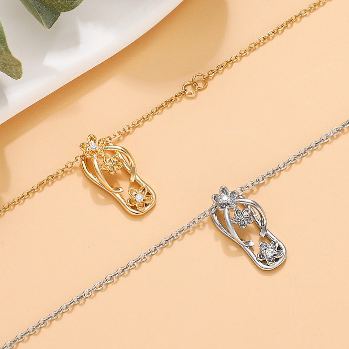 Fashion Slippers Flower Copper Plating Hollow Out Inlay Zircon Pendant Necklace 1 Piece