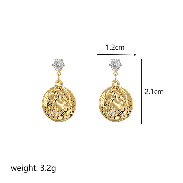 1 Pair Commute Human Round Plating Inlay Copper Zircon 18K Gold Plated Drop Earrings