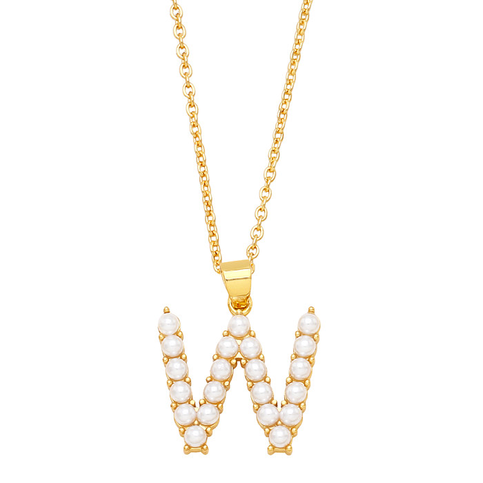 Simple Style Letter Copper Gold Plated Artificial Pearls Pendant Necklace 1 Piece
