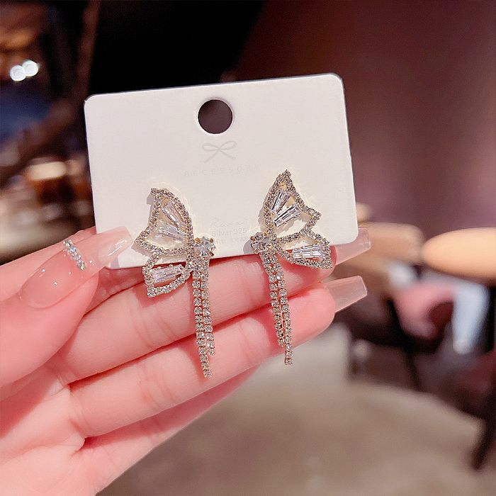 Süße Herzform Schmetterling Schleife Knoten Kupfer Quaste Künstliche Perlen Strass Tropfen Ohrringe 1 Paar
