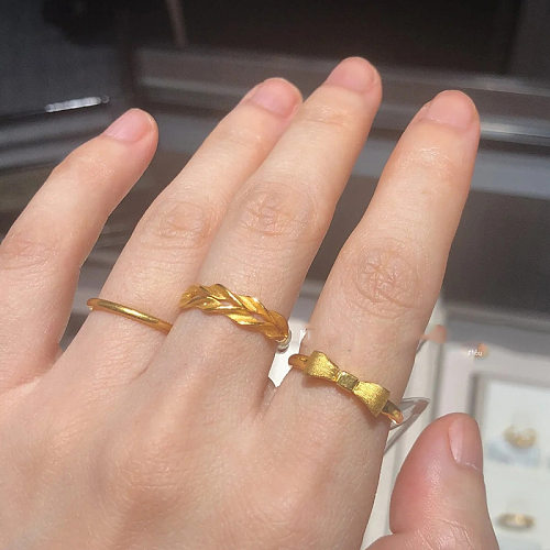 Anéis abertos banhados a ouro banhados a ouro com nó de arco de estilo simples