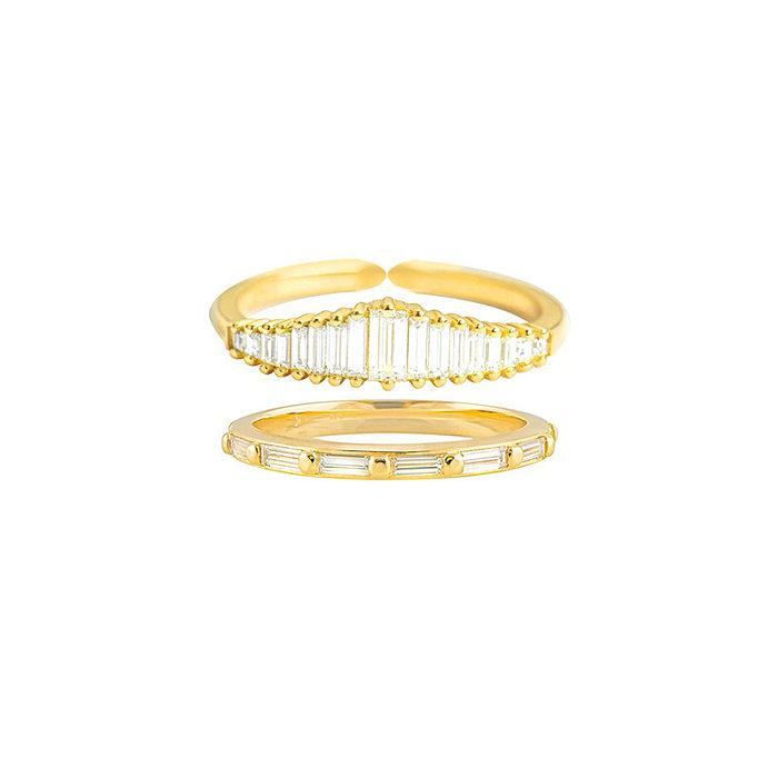 1 Juego de anillos de circón con incrustaciones de cobre geométricos de moda