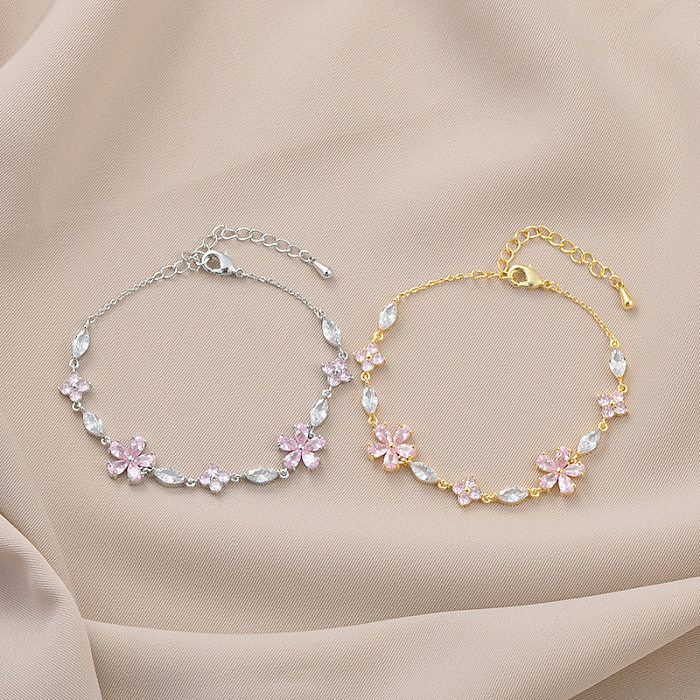 Bracelets de zircon incrustés de cuivre de fleur de style simple
