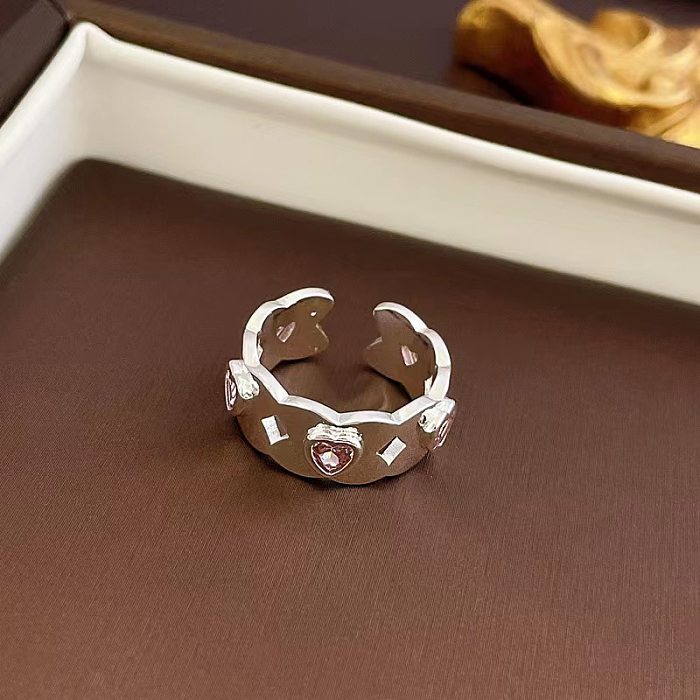 Sweet Heart Shape Copper Plating Inlay Zircon Open Rings