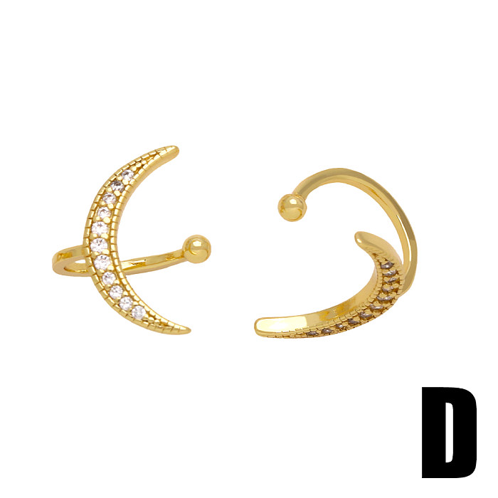 1 paire de clips d'oreille plaqués or 18 carats, hexagramme brillant, lune, papillon, incrustation de cuivre et de Zircon