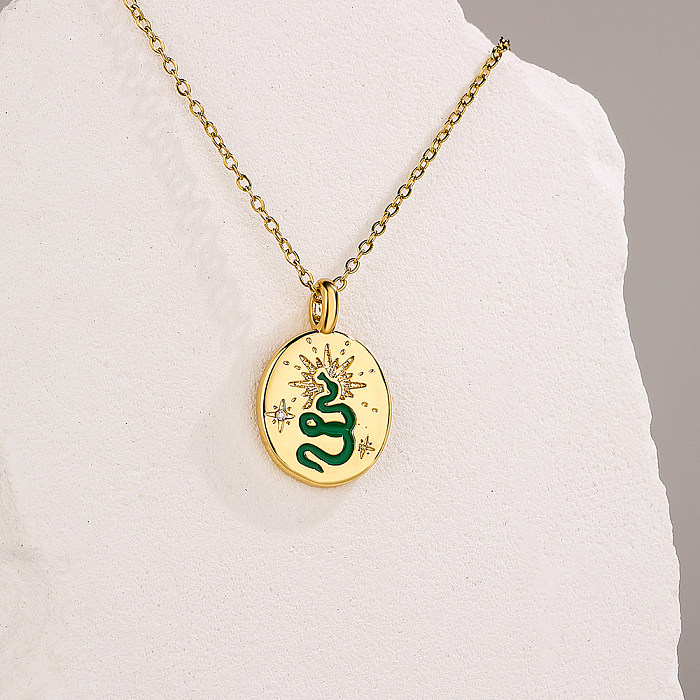 Fashion Heart Shape Snake Spider Copper Enamel Gold Plated Zircon Pendant Necklace 1 Piece