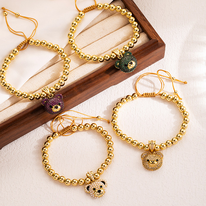 Retro-Armbänder mit Bären-Kupfer-Perlenbeschichtung und Inlay-Zirkon
