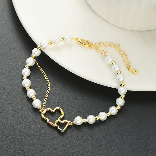 1 Piece Sweet Heart Shape Copper Irregular Plating Inlay Zircon Bracelets