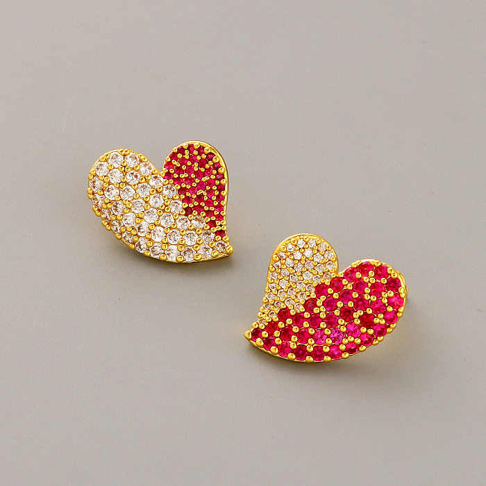 1 Pair Simple Style Heart Shape Inlay Copper Ear Studs