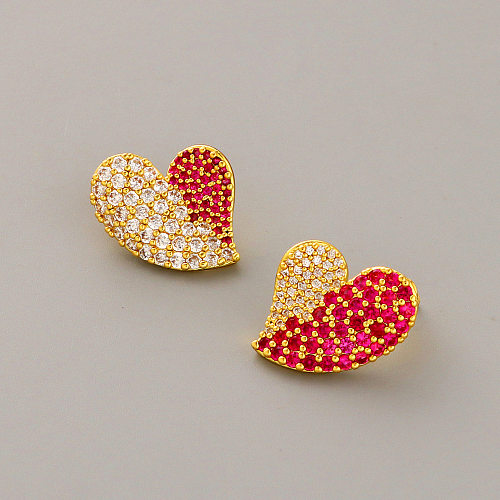1 par de pinos de orelha de cobre embutidos em forma de coração estilo simples
