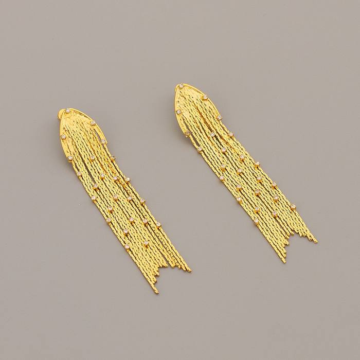 1 paire de boucles d'oreilles pendantes en cuivre, Style Simple, couleur unie, Patchwork