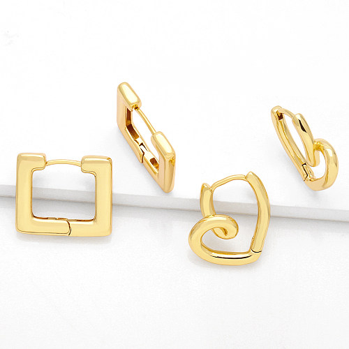 1 paire de boucles d'oreilles en cuivre plaqué or 18 carats, Style Simple, carré en forme de cœur