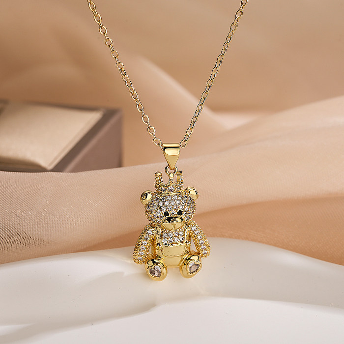 Simple Style Commute Bear Copper Plating Inlay Zircon 18K Gold Plated Pendant Necklace