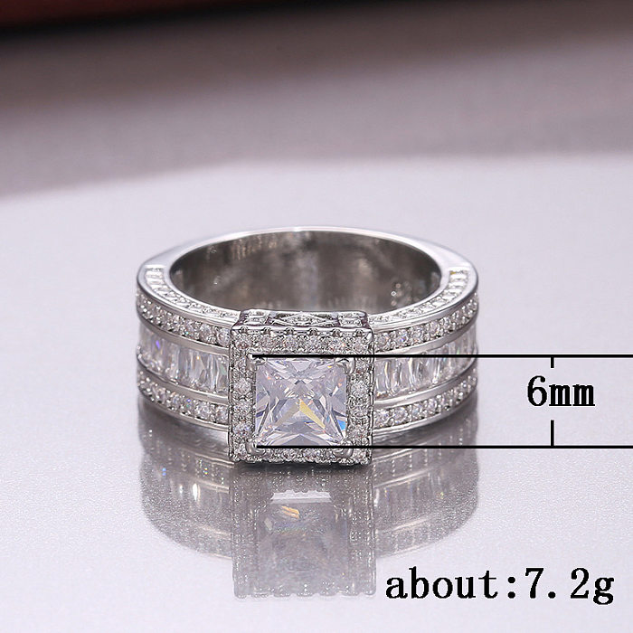 Fashion New Flash Diamond Square Women's Engagement Copper Ring Wholesale