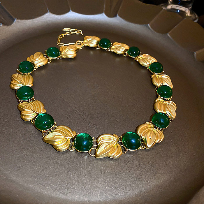 Retro Round Heart Shape Flower Copper Inlay Resin Rhinestones Zircon Bracelets Earrings Necklace