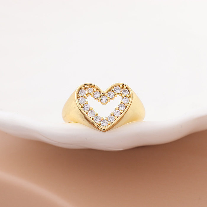 Fashion Heart Shape Copper Open Ring Inlaid Zircon Copper Rings