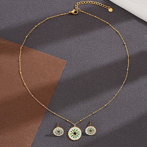 Personalized New Round Pendant Dripping Oil Diamond-Studded Necklace