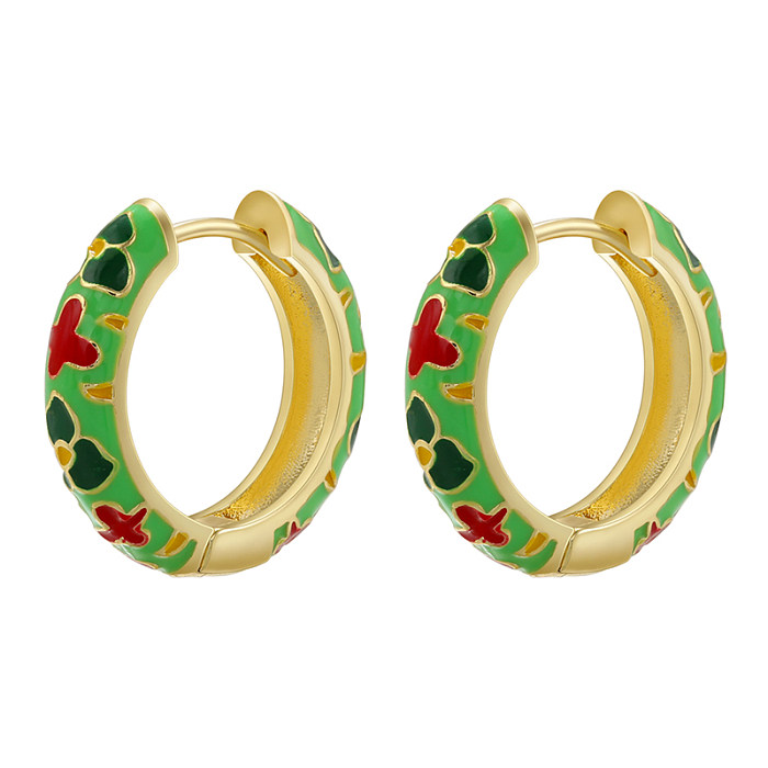 1 Pair IG Style Elegant Sweet Flower Enamel Plating Copper 18K Gold Plated Hoop Earrings