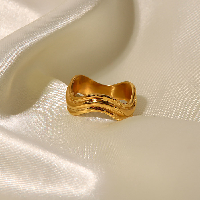 Anéis banhados a ouro de aço inoxidável Fashion Waves 1 peça
