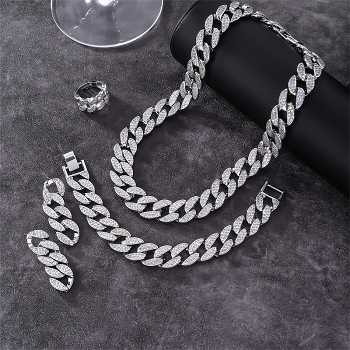 Glänzende koreanische Art-geometrische Verkupferungs-Inlay-Zirkon-Ring-Ohrring-Halskette