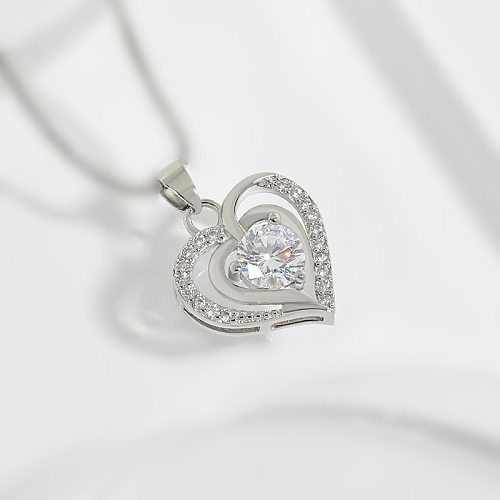 Fashion Heart Shape Copper Hollow Out Rhinestones Pendant Necklace
