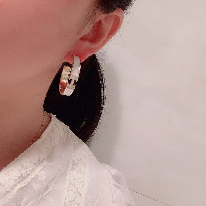 Simple White Letter Hoop Earrings