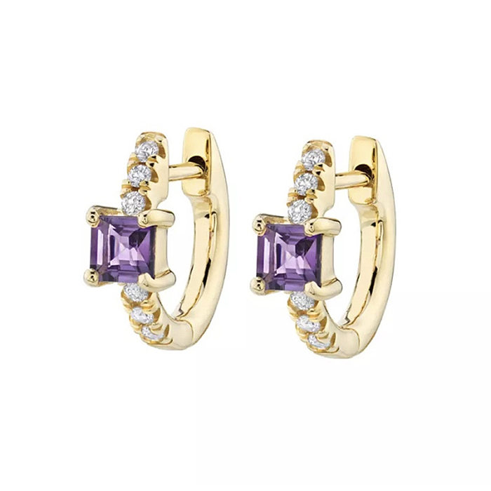 Foreign Trade European And American C-shaped Earrings Purple Zircon Earrings S925 Silver Needle Earrings Set