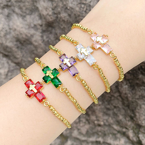 IG Style Fashion Simple Style Cross Copper Plating Inlay Zircon 18K Gold Plated Bracelets