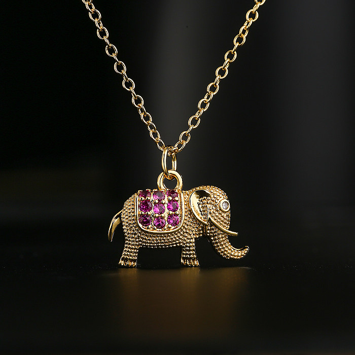 Fashion Copper 18K Gold Micro Inlaid Zircon Elephant Pendant Necklace