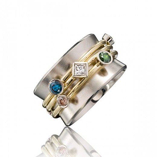 Anéis de pedras preciosas artificiais com incrustações geométricas de cobre retrô streetwear