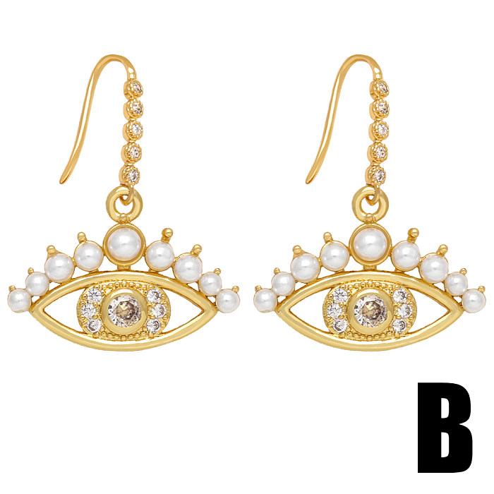 1 Paar Retro-Teufelsauge-Kupfer-Inlay-künstliche Perlen-Zirkon-Ohrringe