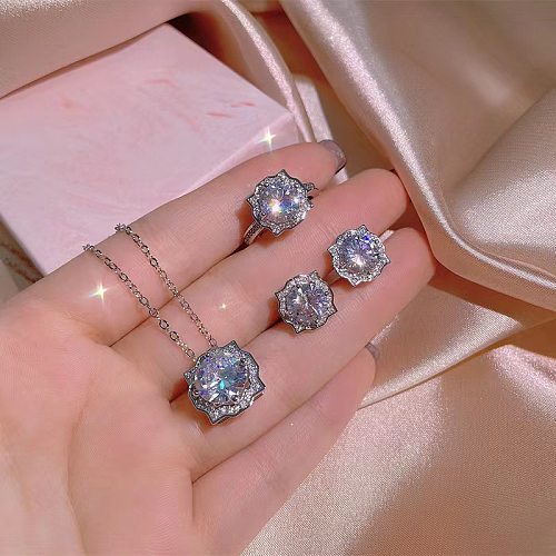 Simple Style Shiny Round Titanium Steel Plating Inlay Zircon Rings Earrings Necklace