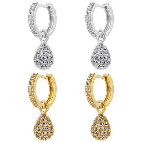 1 Pair Casual Shiny Water Droplets Brass Plating Inlay Zircon 18K Gold Plated Drop Earrings
