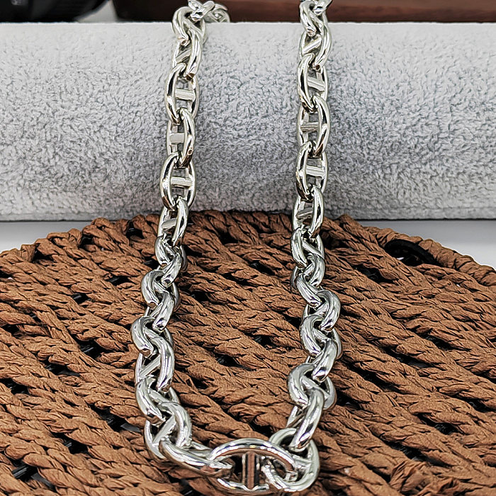 Hip-Hop Simple Style Pig Nose Solid Color Stainless Steel Plating Bracelets Necklace