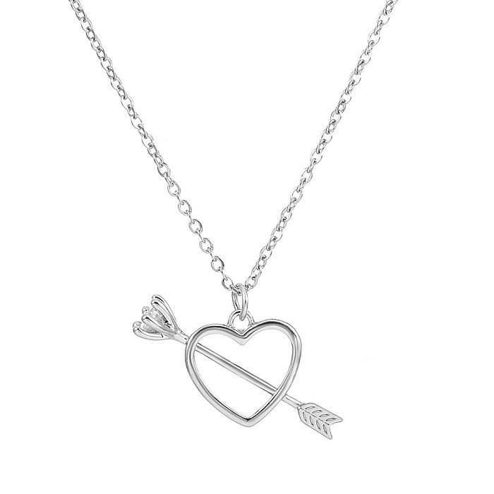Simple Style Heart Shape Arrow Copper Plating Hollow Out Inlay Zircon Pendant Necklace