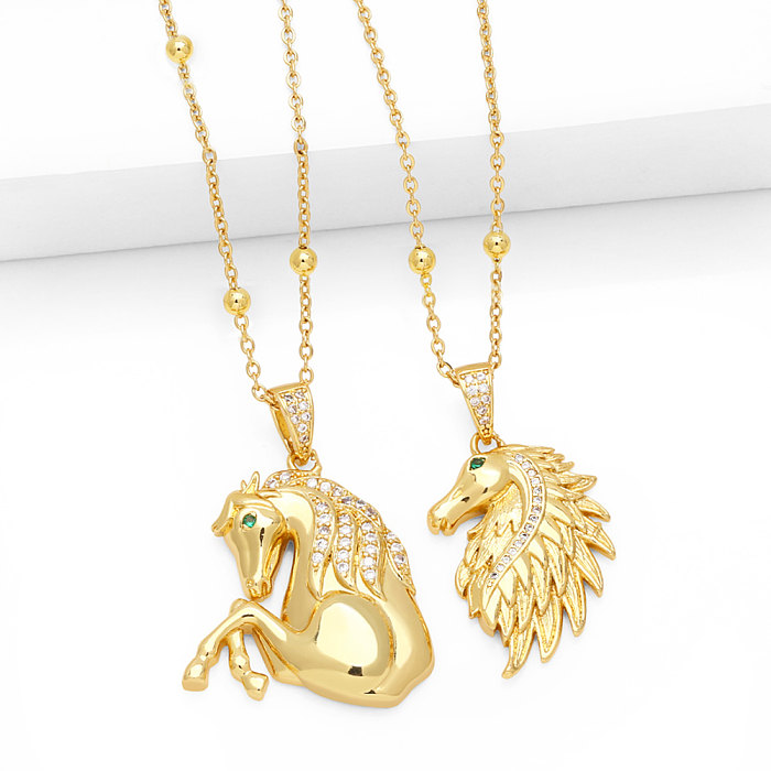 IG Style Streetwear Horse Copper 18K Gold Plated Zircon Pendant Necklace In Bulk