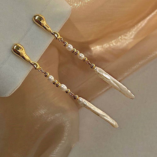 1 Pair Retro Tassel Plating Freshwater Pearl Copper Drop Earrings