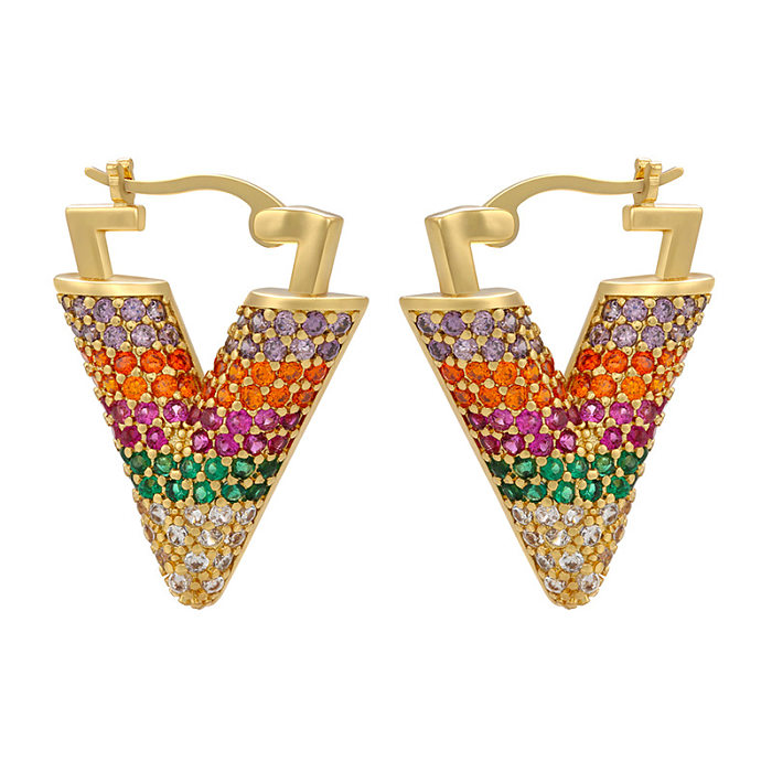 Color Diamond Micro-inlaid Inverted Triangle Copper Ear Buckle