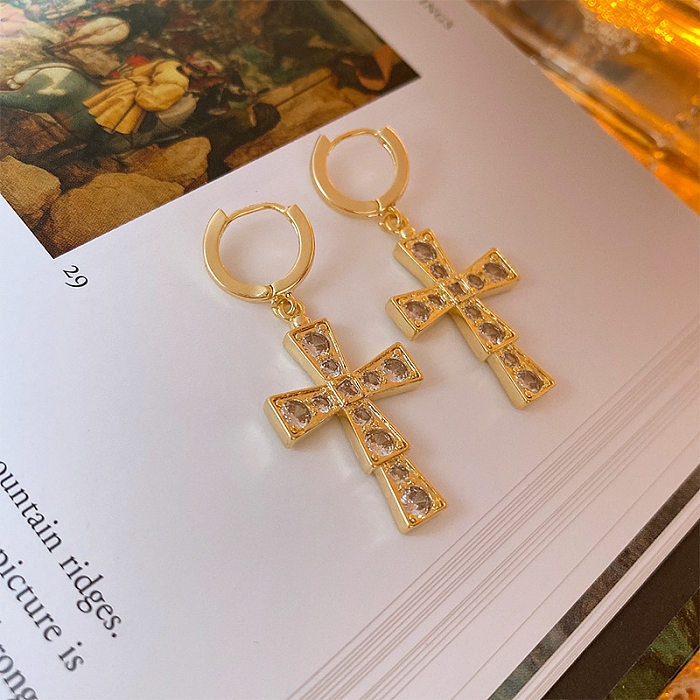 1 par feminino estilo simples comute cruz forma de coração flor incrustação imitação pérola cobre zircão brincos