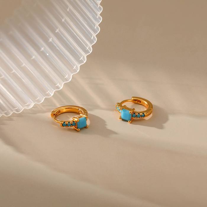 Geometric Copper Inlay Artificial Gemstones Earrings 1 Pair