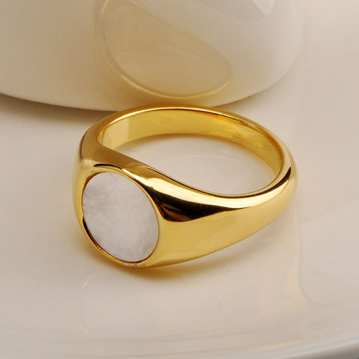 Wholesale Glam Simple Style Round Titanium Steel Plating Inlay Shell Rings